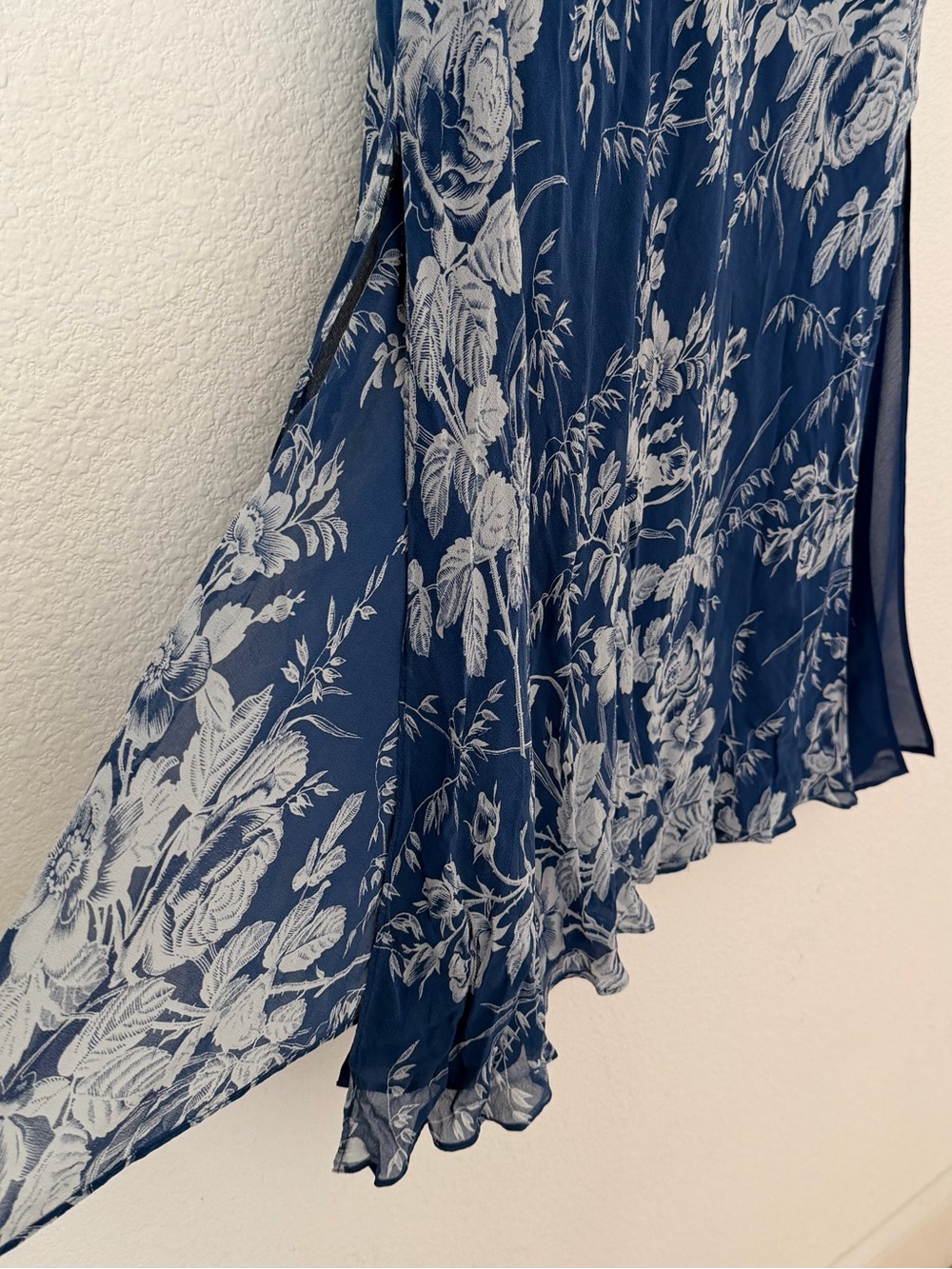 Express Floral Silk Blue Maxi Skirt with Side Slits - Picture 3 of 7